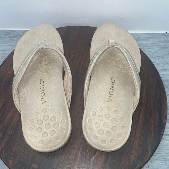 Vionic Raya Metallic Beige Womens Size 9 Casual Slipper Flip Flop Thong Sandals - Picture 6 of 10